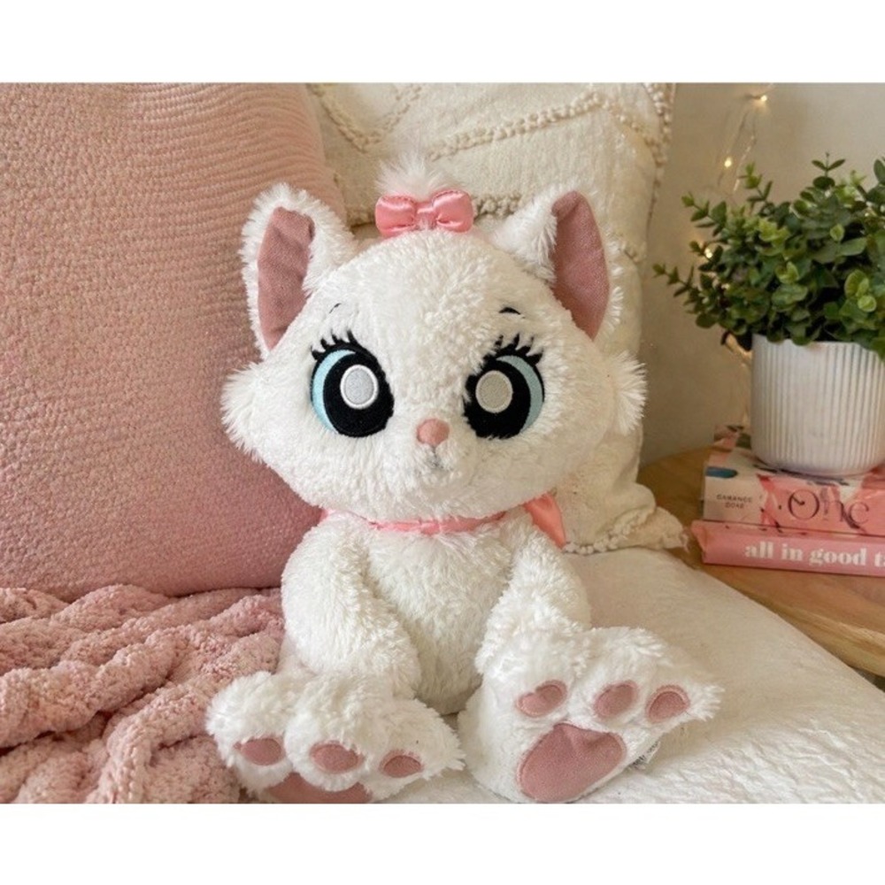 Disney Parks Aristocats Marie Plush White Cat Pink Bows Big Feet Stuffed Animal